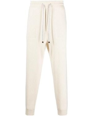 Brunello Cucinelli Cream Ribbed Knit Drawstring Trousers - Natural