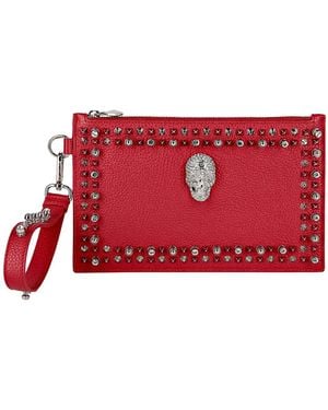 Philipp Plein Faux-Leather Crystal Stud Clutch Bag - Red
