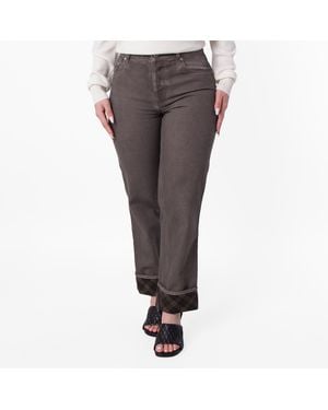 Burberry Check Pattern Wide Leg Cotton Jeans, - Gray
