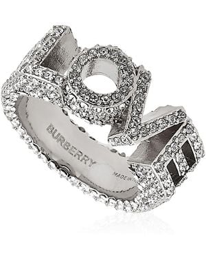 Burberry Ladies Crystal And Palladium-Plated Love Ring - Metallic