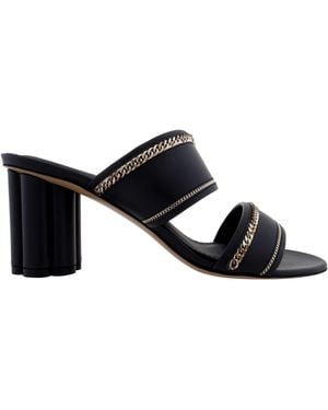 Ferragamo Chain Link Leather Sandals - Black
