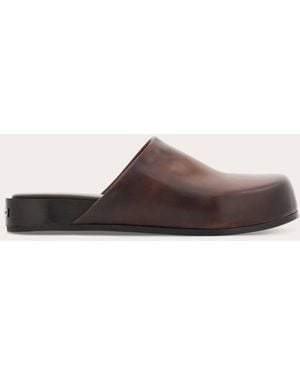 Ferragamo Dassa Leather Round-Toe Mules - Brown