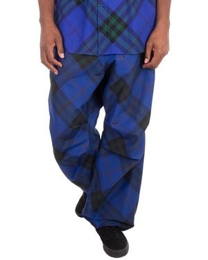 Burberry Straight Leg Chequered Twill Trousers - Blue