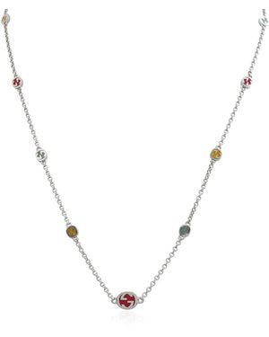 Gucci Sterling Interlocking G Multicoloured Enamel Necklace - Metallic