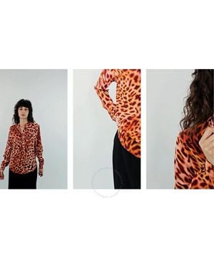 Stella McCartney Leopard Printed Silk Crepe De Chine Shirt, Brand Size 36 (Us - Orange