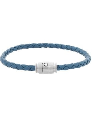 Montblanc Meisterstuck Steel & Smoky Leather Bracelet - Blue