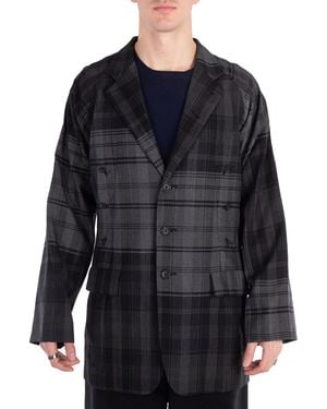 Yohji Yamamoto Check Box Raglan Sleeve Jacket - Black