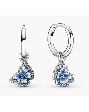 PANDORA Butterfly Sterling Hoop Earrings - Blue