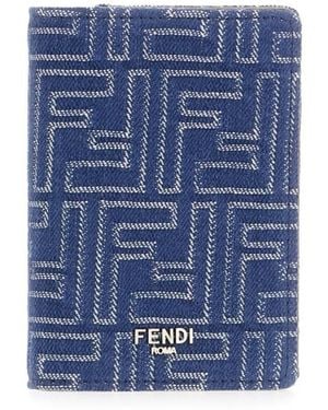 Fendi Ff Denim Squared Compact Card Holder - Blue