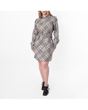 Burberry Check Cotton Shirt Dress, Brand Size 10 Us - Grey
