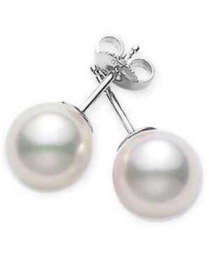 Mikimoto 18k White Gold 6mm-6.5mm A+ Grade Akoya Cultured Pearl Stud Earrings - Metallic