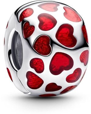 PANDORA Ladies Hearts Round Clip Charm - Red