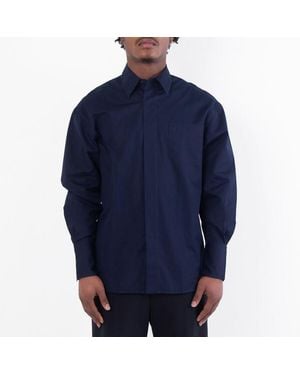 Ferragamo Ferragamo Logo Embroidered Cotton Poplin Shirt - Blue
