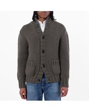 Ferragamo High Neck Long Sleeve Cardigan - Grey