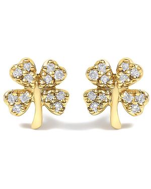 Haus of Brilliance 10K Diamond Accent 4 Leaf Clover Stud Earrings - Metallic