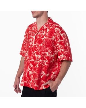 Burberry Rose-Print Short-Sleeve Shirt - Red