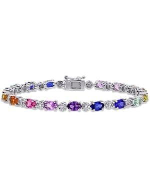 Amour 9-7/8 Ct Tgw Multi-colour Created Sapphire And Diamond-Accent Tennis Bracelet - Blue