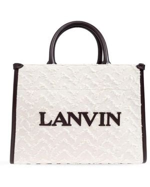 Lanvin Logo Detailed Frayed Tote Bag - White