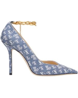 Jimmy Choo Diamond Talura 100 Denim Pumps, Brand Size 38.5 Us - Blue