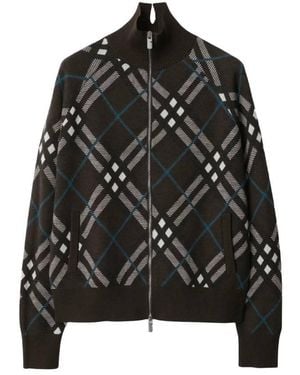 Burberry Check Wool Blend Track Jacket - Black