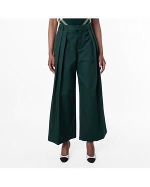 Burberry Pleated Cotton Wide-Leg Trousers, Brand Size 8 Us - Green