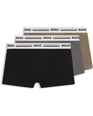 BOSS Three-Pack Of Trunks With Stripe And Logo Waistbands - Black
