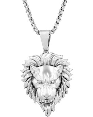 Robert Alton Diamond Accent Stainless Steel Lion Pendant - Metallic