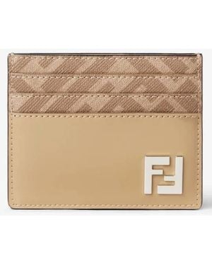 Fendi Ff Squared Leather Card Holder - Natural