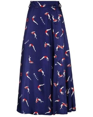 Bally Diver Print Motif Midi Skirt - Blue