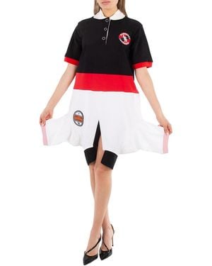 Burberry Striped Cotton Reconstructed Polo Shirt Dress - Red