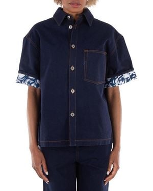 Burberry Logo-Patch Denim Cotton Shirt - Blue