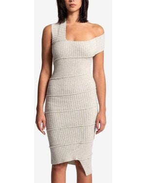 MM6 by Maison Martin Margiela Asymmetric Rib-knit Midi Dress - Gray