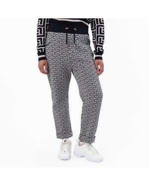 Balmain Monogram Pattern Cotton Trousers, Brand Size 40 (Us - Grey