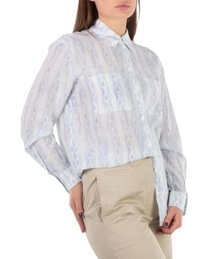 Burberry Ivanna Chain Print Silk Button-Down Collar Oversized Shirt, Brand Size 6 (Us - Grey