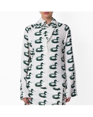 Burberry Waterbird Print Viscose Blouse, Brand Size 8 Us - Green