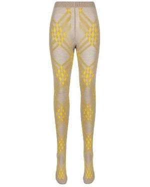 Burberry Check-Pattern Wool-Blend Tights - Yellow