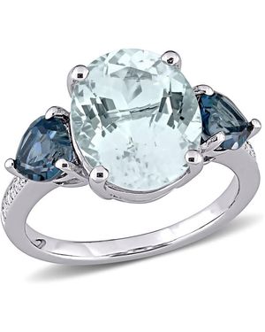 Amour 5 1/6 Ct Tgw Ice Aquamarine, London- Topaz And Diamond-Accent 3-Stone Ring - Blue