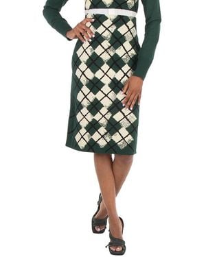 Burberry Argyle Intarsia Knitted Midi Skirt - Green