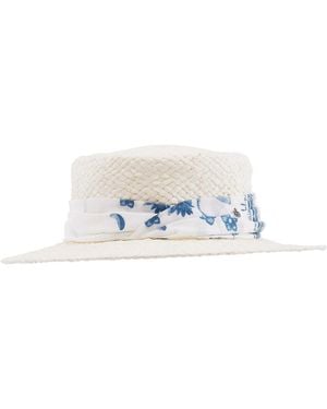Maison Michel Ladies Kiki Straw Boater Hat - White