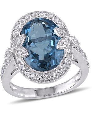 Amour 7 7/ Ct Tgw Oval Cut And Topaz And Diamond Halo Trillium Cocktail Ring - Blue