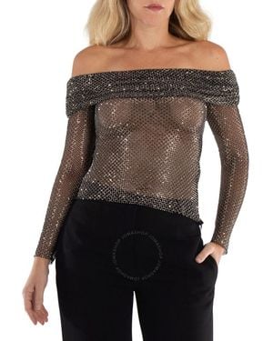 Self-Portrait Rhinestone Embellished Off-Shoulder Top, Brand Size 6 (Us - Black