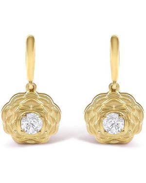 Haus of Brilliance 14K Plated Sterling 5/8 Cttw Lab Grown Diamond Flower Drop Earrings - Metallic