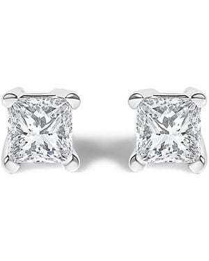Haus of Brilliance 925 Sterling 1/4 Cttw Princess-Cut Diamond Solitaire Stud Earrings (H-I Colour, I1-I2 Clarity) - Metallic