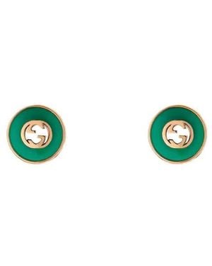 Gucci Interlocking 18Ct Rose Agate Stud Earrings - Green