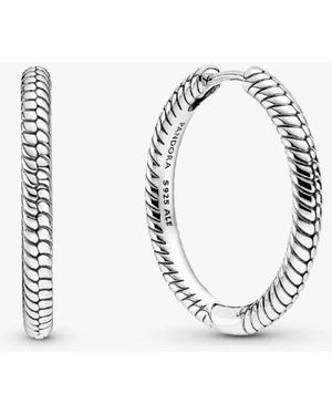 PANDORA Snake Chain Pattern Sterling Hoop Earrings - Metallic