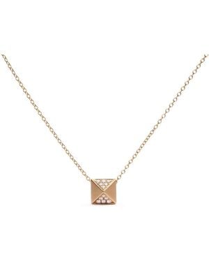 Haus of Brilliance 14K 1/4 Cttw Diamond Matte Finished Pyramid Pendant Necklace - Metallic