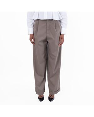 Loewe Cotton And Silk Pleated Pants, Brand Size 36 Us - Gray