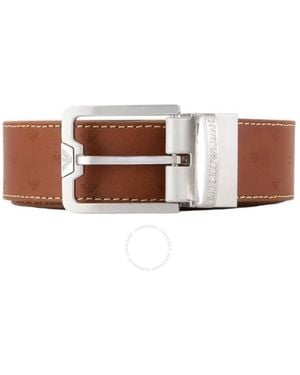 Emporio Armani All-Over Embossed Eagle Reversible Leather Belt - Brown