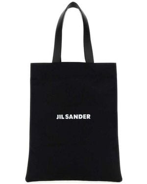 Jil Sander Canvas Medium Book Shopping Bag 001 Exterior: Cotton Linen Borse A Mano - Black