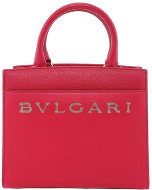 BVLGARI Logo Small Leather Tote Bag - Red